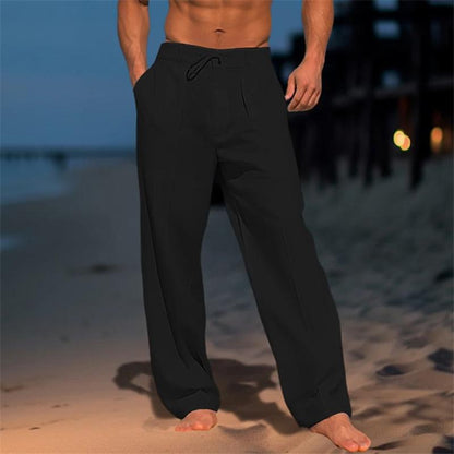 Men's Relaxed Fit Trousers with Pleated Front and Drawstring Waist
