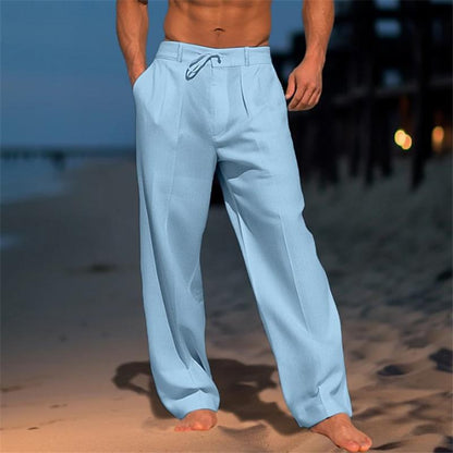 Men's Relaxed Fit Trousers with Pleated Front and Drawstring Waist
