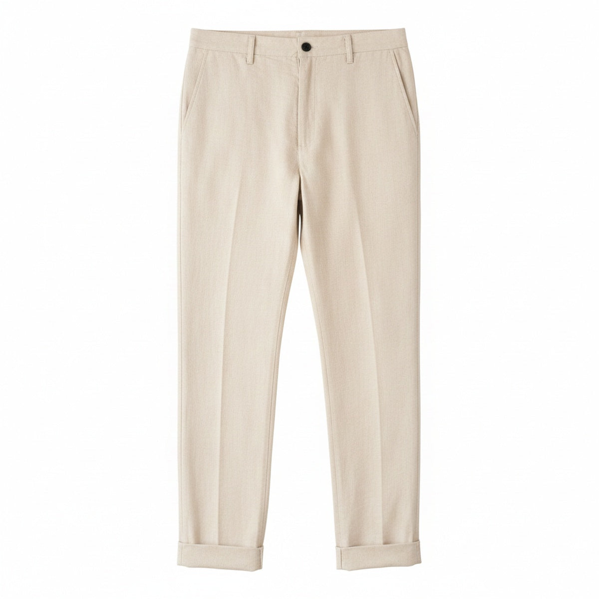 Men's Relaxed Tapered Trousers with Cuffed Hem and Button Closure