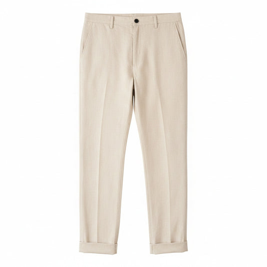 Men's Relaxed Tapered Trousers with Cuffed Hem and Button Closure