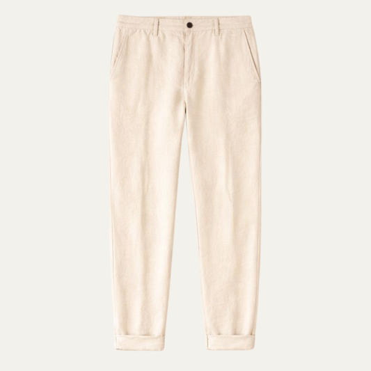 Men's Relaxed Tapered Trousers with Cuffed Hem and Button Closure