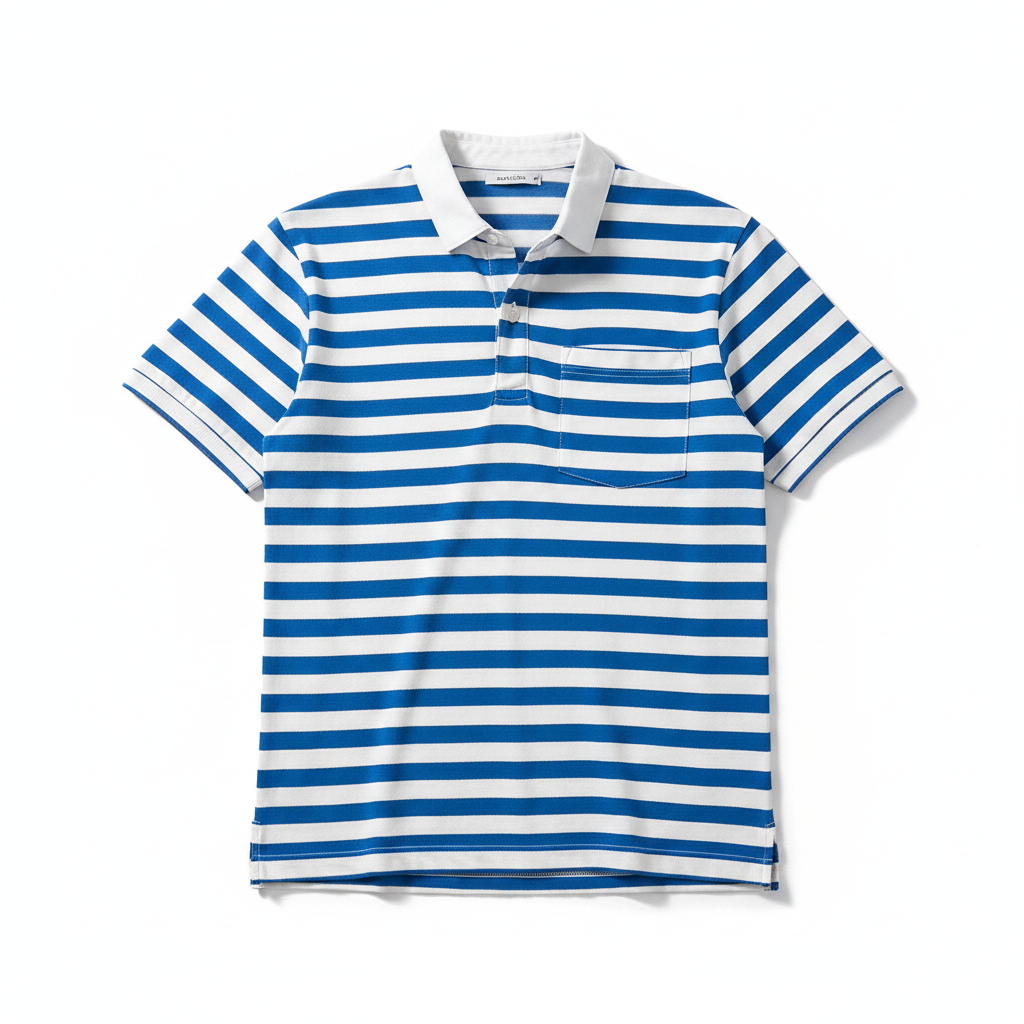 Men's Retro Striped Polo Shirt with Button Collar