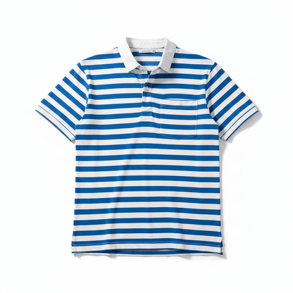Men's Retro Striped Polo Shirt with Button Collar