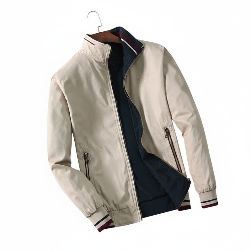 Men's Reversible Bomber Jacket with Stand Collar and Zip Pockets