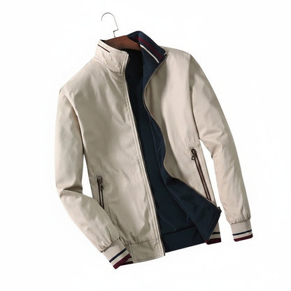 Men's Reversible Bomber Jacket with Stand Collar and Zip Pockets