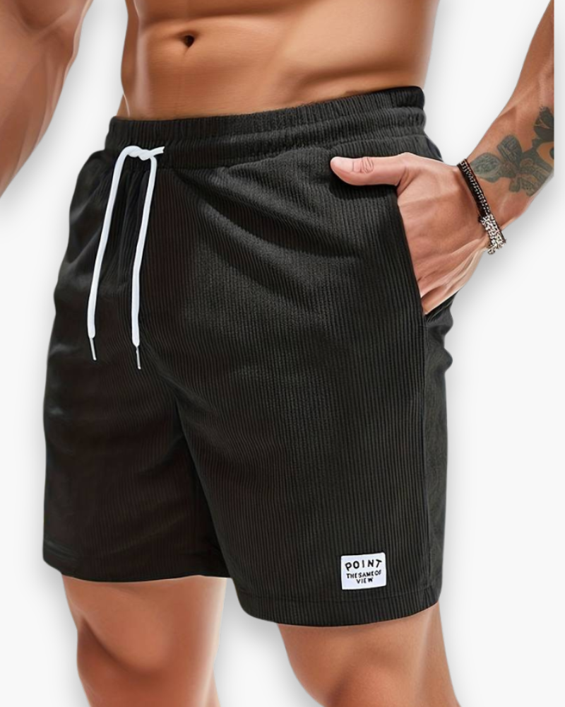 Men's Ribbed Shorts with Elastic Waistband and Side Pockets