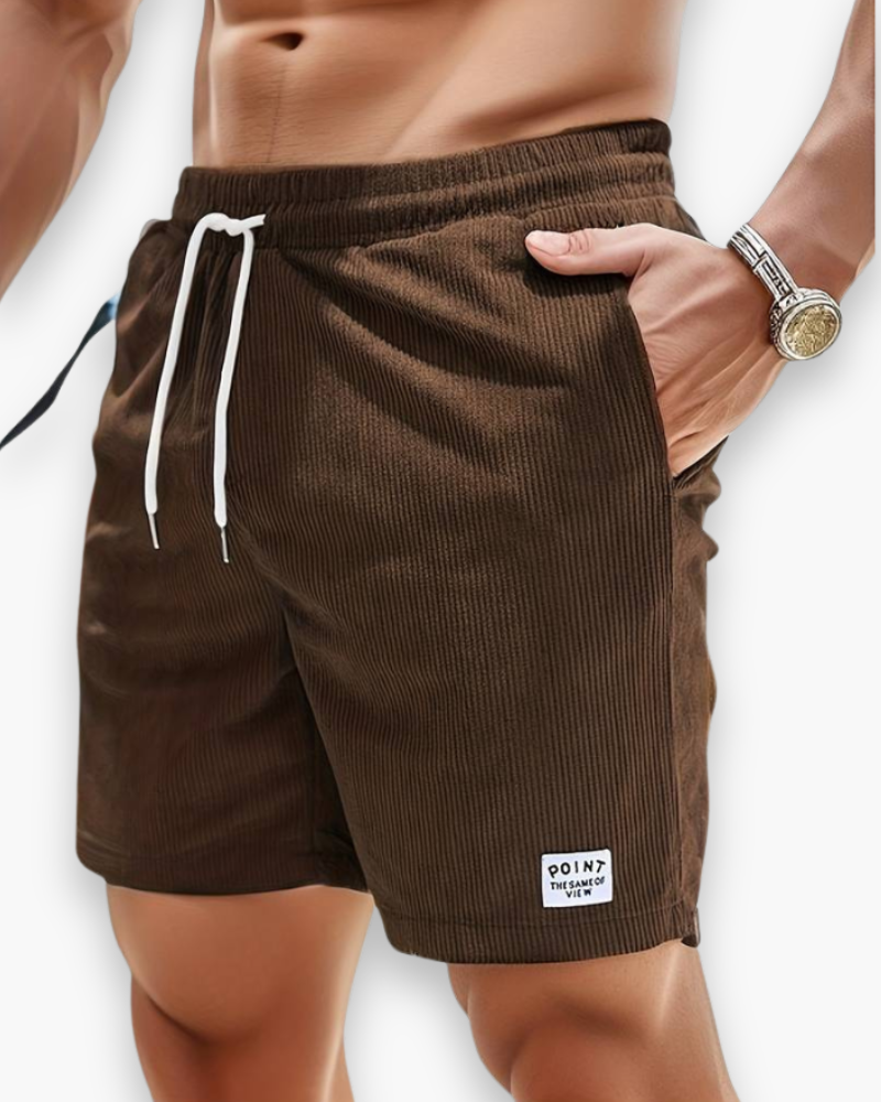 Men's Ribbed Shorts with Elastic Waistband and Side Pockets