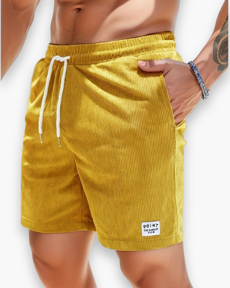 Men's Ribbed Shorts with Elastic Waistband and Side Pockets