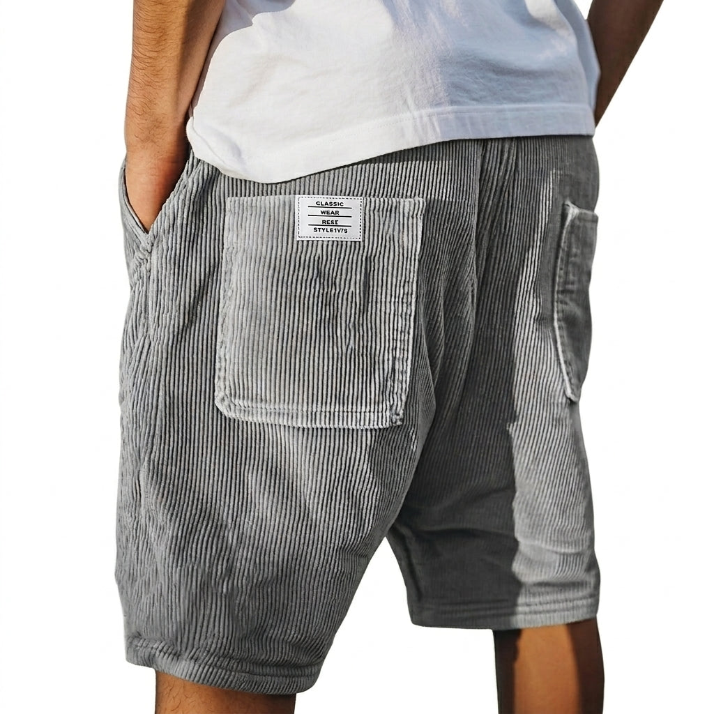 Men's Ribbed Shorts with Patch Pockets and Elastic Waist