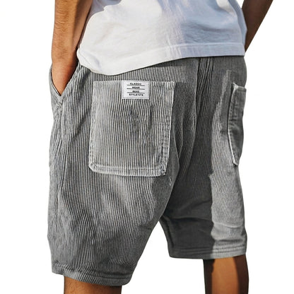 Men's Ribbed Shorts with Patch Pockets and Elastic Waist