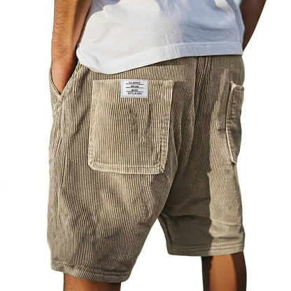 Men's Ribbed Shorts with Patch Pockets and Elastic Waist