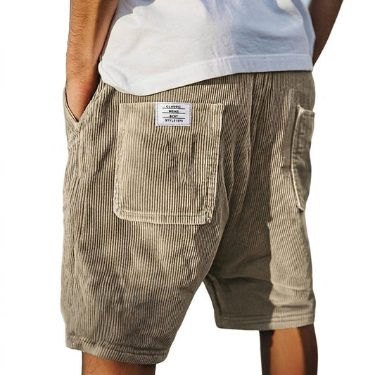 Men's Ribbed Shorts with Patch Pockets and Elastic Waist