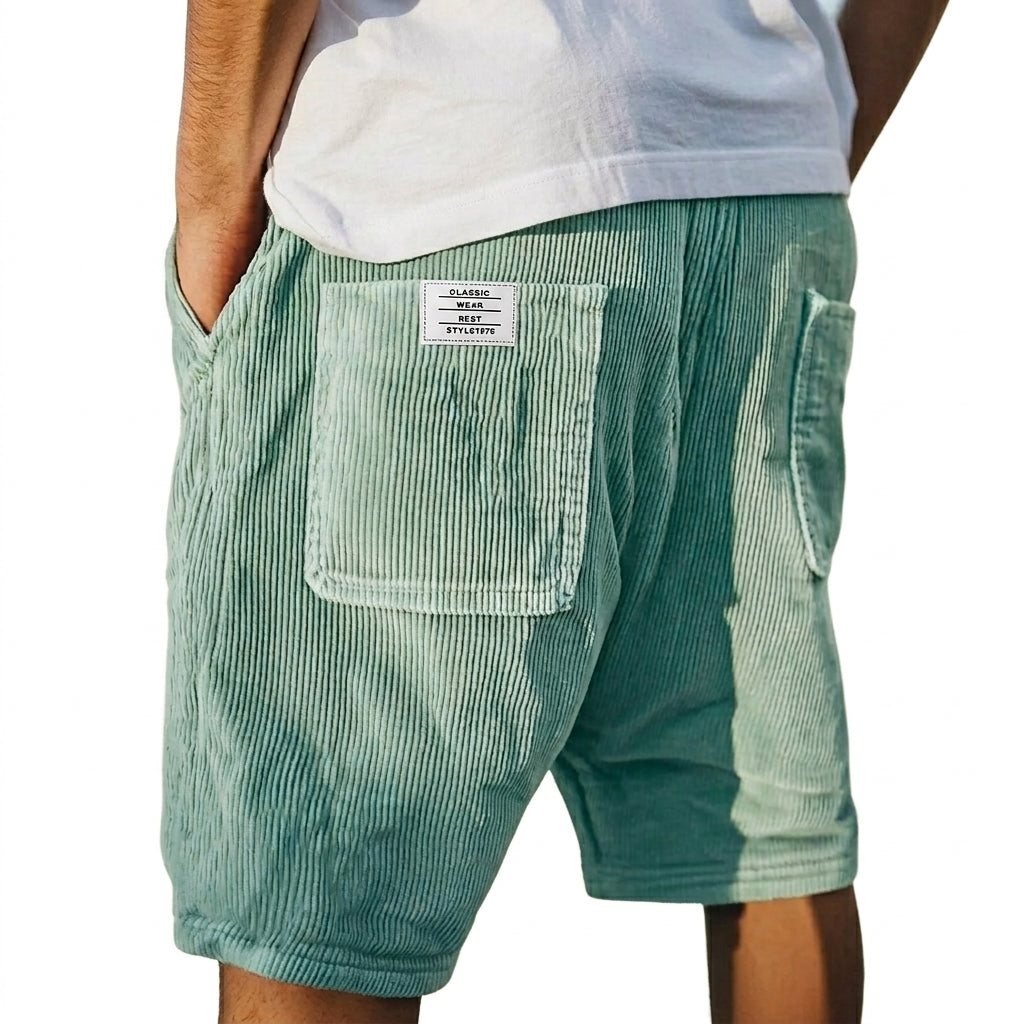 Men's Ribbed Shorts with Patch Pockets and Elastic Waist