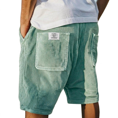 Men's Ribbed Shorts with Patch Pockets and Elastic Waist