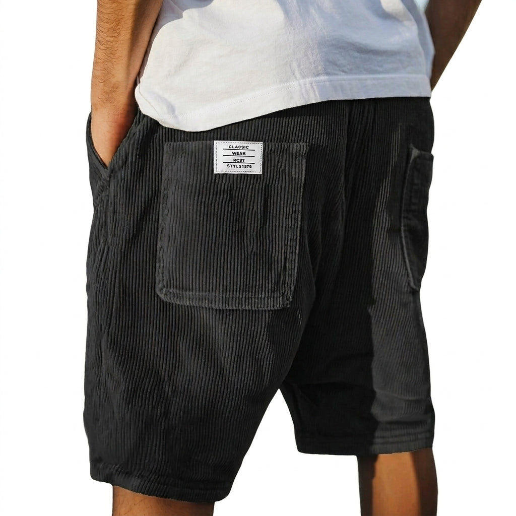 Men's Ribbed Shorts with Patch Pockets and Elastic Waist