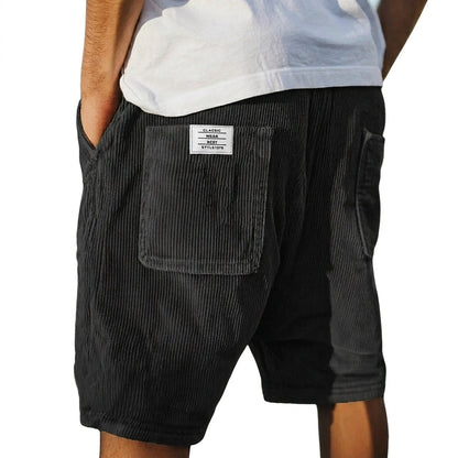 Men's Ribbed Shorts with Patch Pockets and Elastic Waist