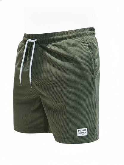 Men's Ribbed Shorts with Side Pockets and Drawstring Waist