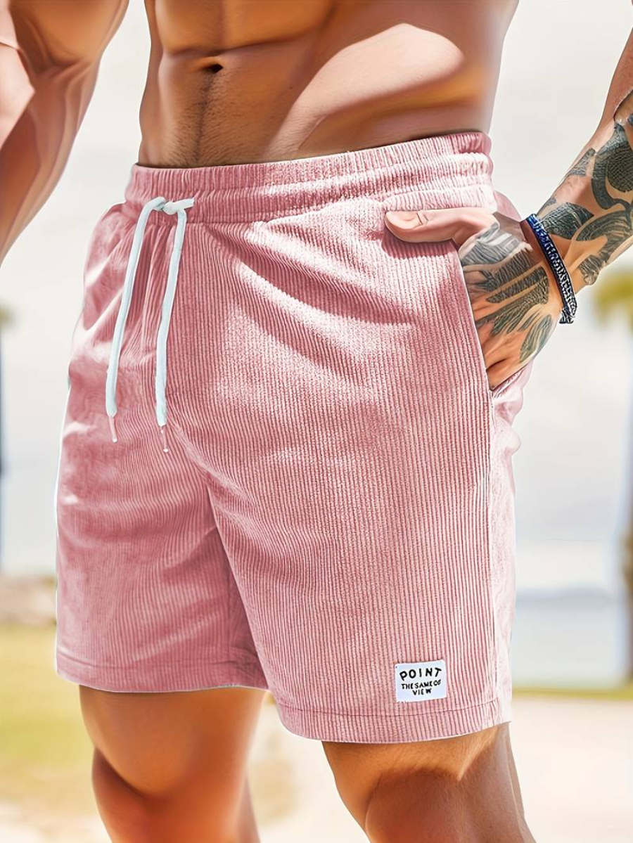 Men's Ribbed Shorts with Side Pockets and Drawstring Waist