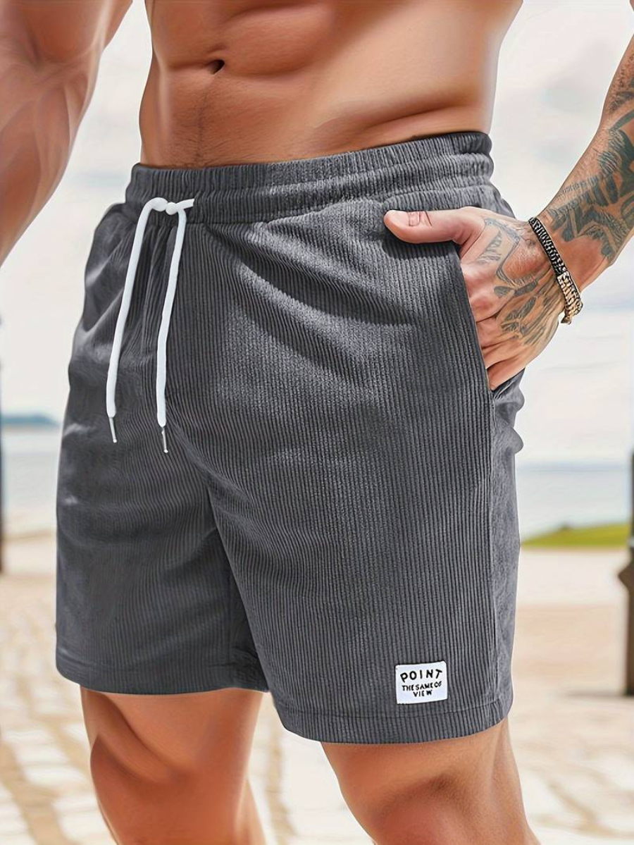 Men's Ribbed Shorts with Side Pockets and Drawstring Waist