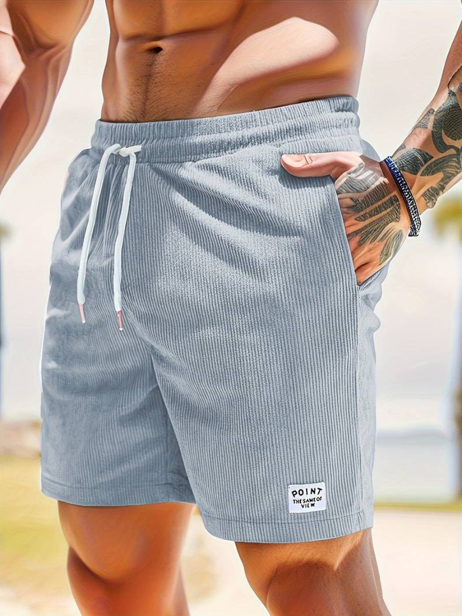 Men's Ribbed Shorts with Side Pockets and Drawstring Waist