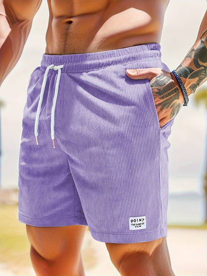 Men's Ribbed Shorts with Side Pockets and Drawstring Waist