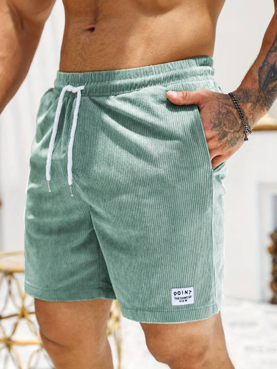 Men's Ribbed Shorts with Side Pockets and Drawstring Waist