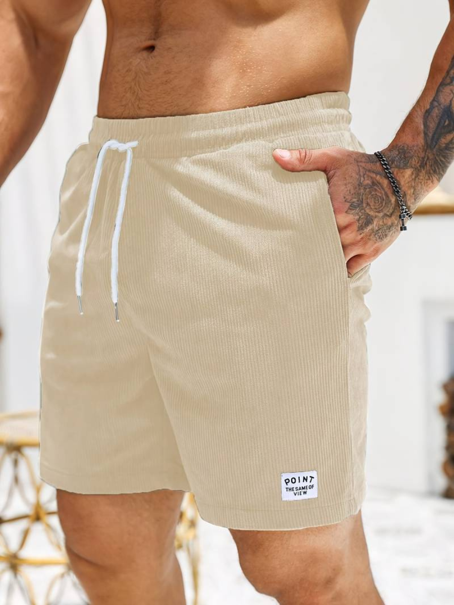 Men's Ribbed Shorts with Side Pockets and Drawstring Waist