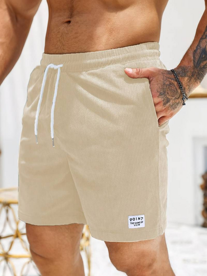 Men's Ribbed Shorts with Side Pockets and Drawstring Waist