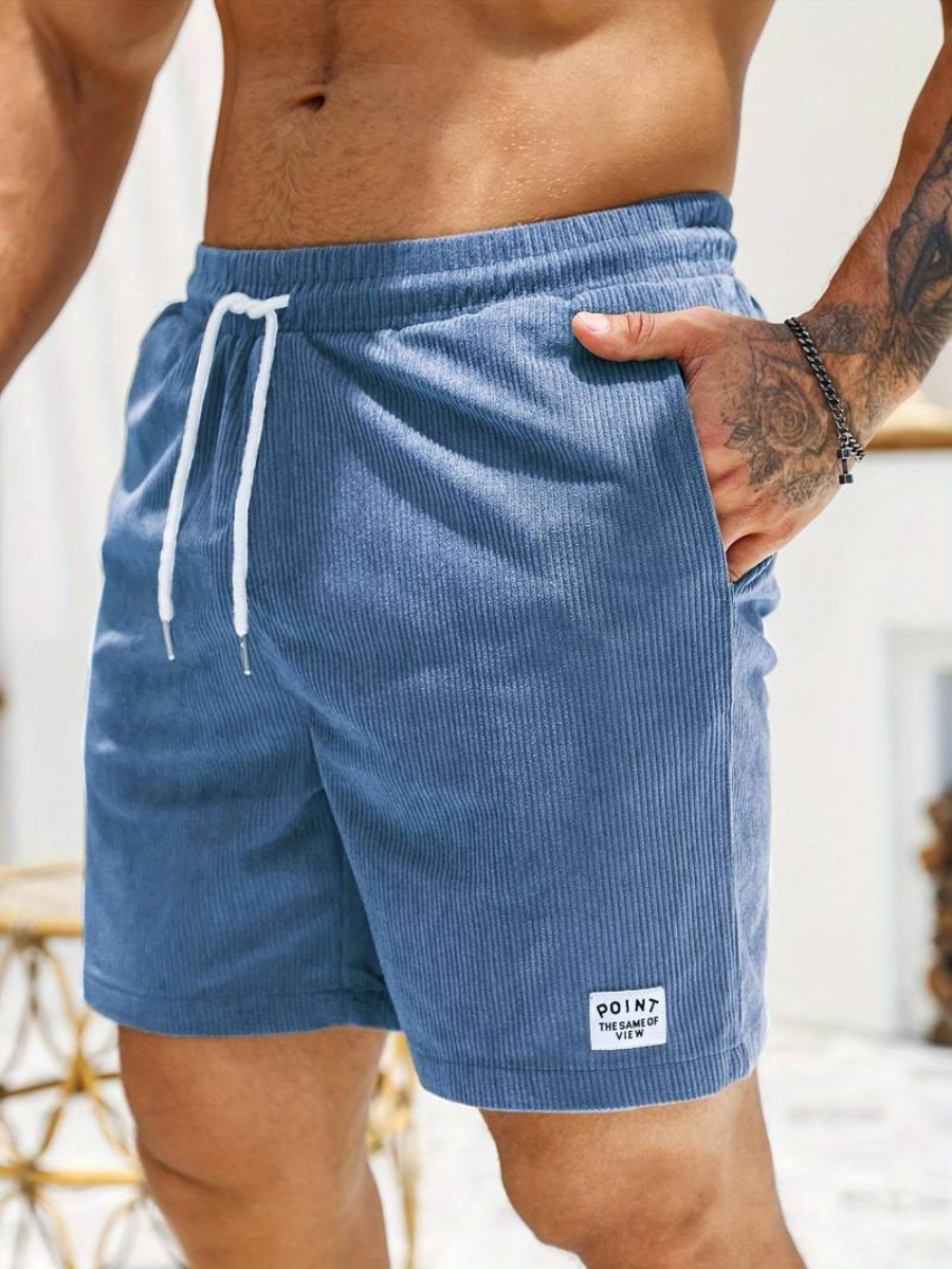 Men's Ribbed Shorts with Side Pockets and Drawstring Waist