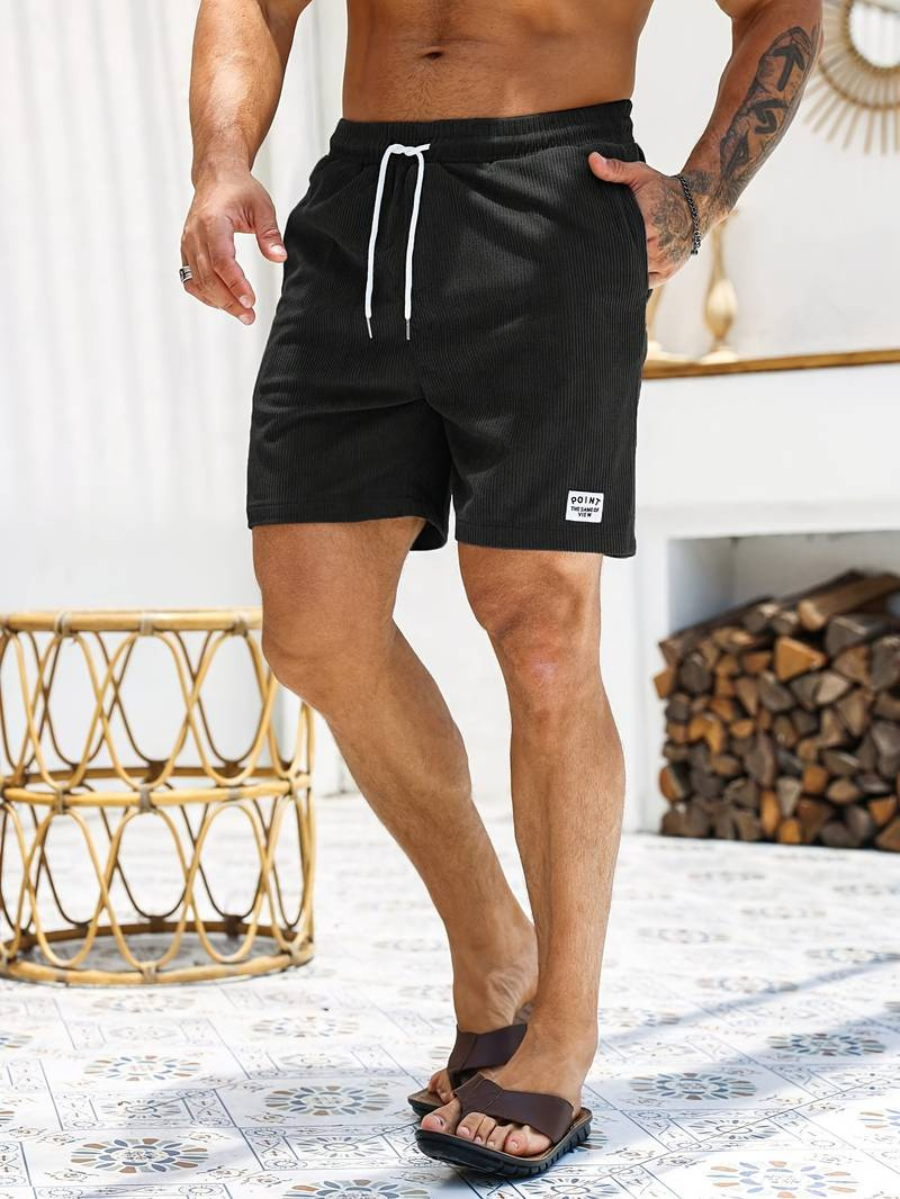 Men's Ribbed Shorts with Side Pockets and Drawstring Waist