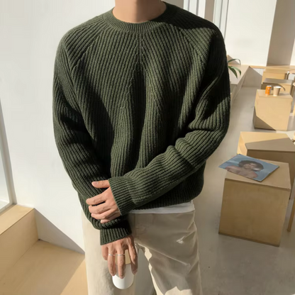 Men's Ribbed Sweater with Round Neck and Long Sleeves