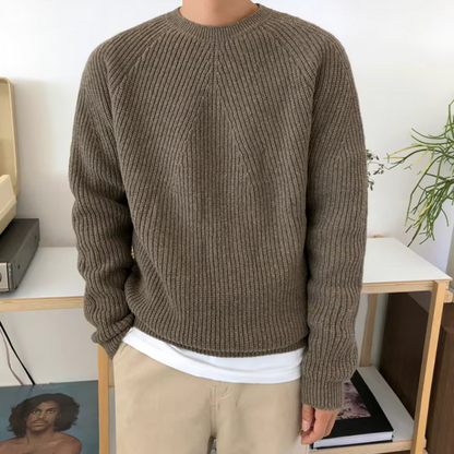Men's Ribbed Sweater with Round Neck and Long Sleeves