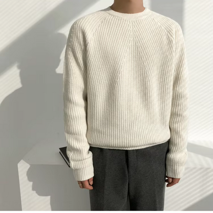 Men's Ribbed Sweater with Round Neck and Long Sleeves