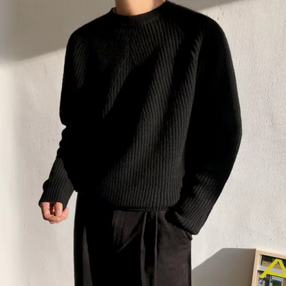 Men's Ribbed Sweater with Round Neck and Long Sleeves