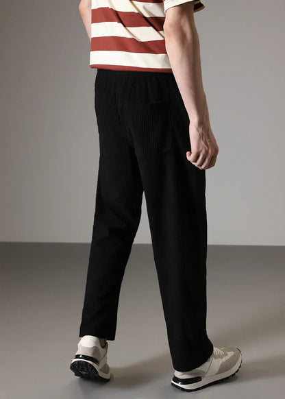 Men's Ribbed Wide-Leg Trousers with Drawstring Waist