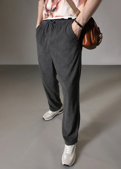 Men's Ribbed Wide-Leg Trousers with Drawstring Waist