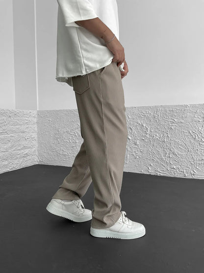 Men's Ribbed Wide-Leg Trousers with Drawstring Waist