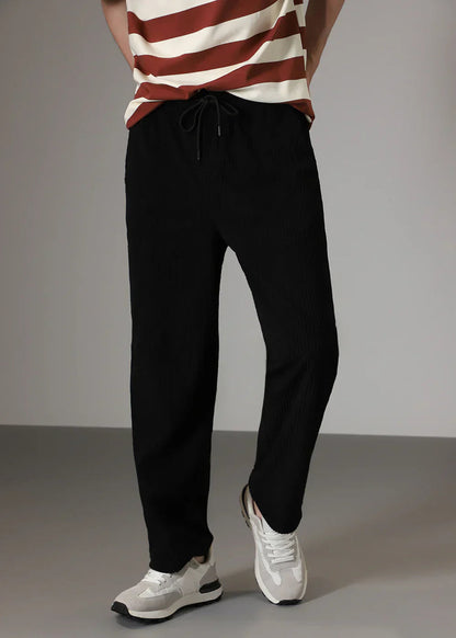 Men's Ribbed Wide-Leg Trousers with Drawstring Waist