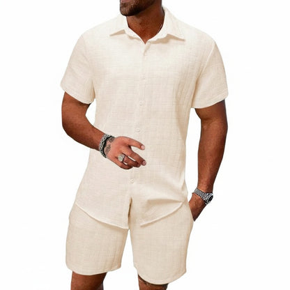 Men's Short Sleeve Button-Down Shirt and Shorts Co-ord Set