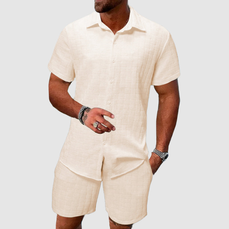 Men's Short Sleeve Button-Down Shirt and Shorts Co-ord Set