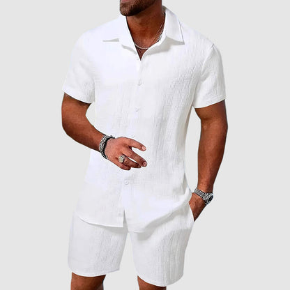 Men's Short Sleeve Button-Down Shirt and Shorts Co-ord Set