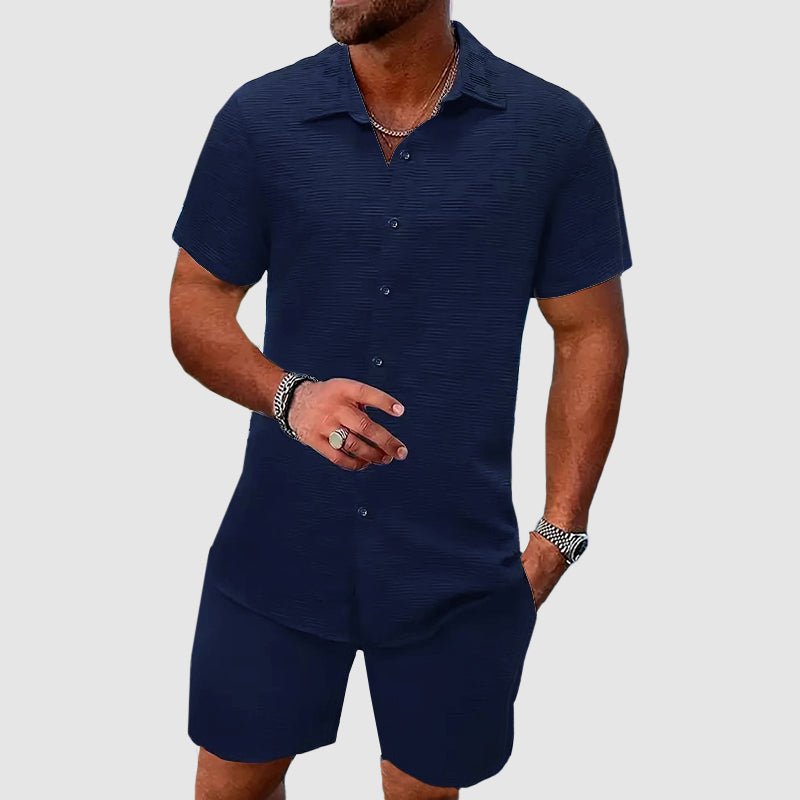 Men's Short Sleeve Button-Down Shirt and Shorts Co-ord Set