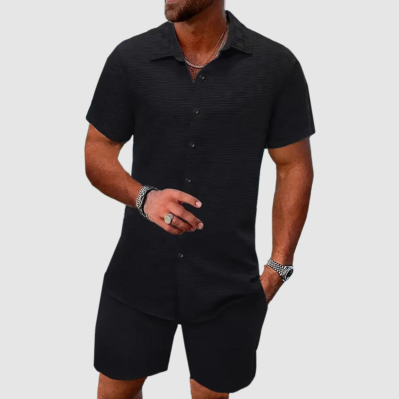 Men's Short Sleeve Button-Down Shirt and Shorts Co-ord Set