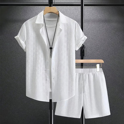 Men's Short Sleeve Button-Down Shirt and Shorts Co-ord Set