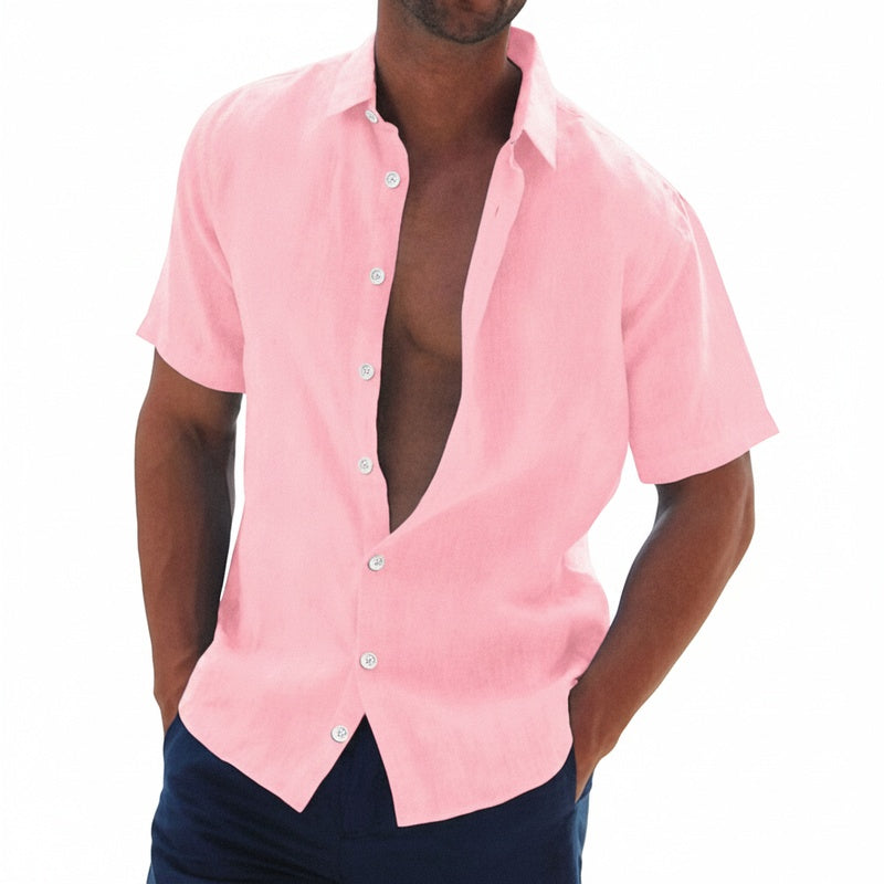 Men's Short Sleeve Button-Up Shirt with Spread Collar