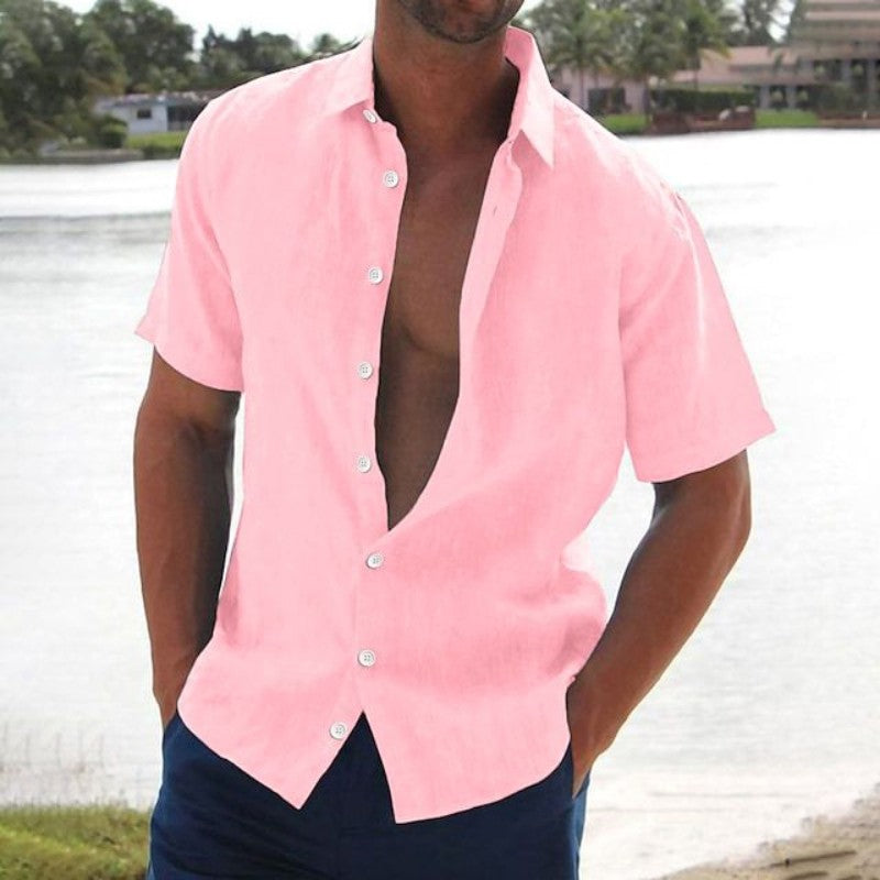 Men's Short Sleeve Button-Up Shirt with Spread Collar
