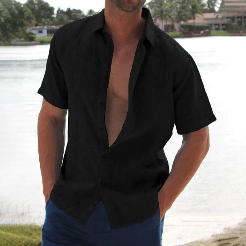 Men's Short Sleeve Button-Up Shirt with Spread Collar