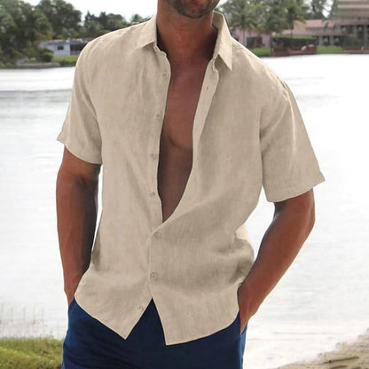 Men's Short Sleeve Button-Up Shirt with Spread Collar