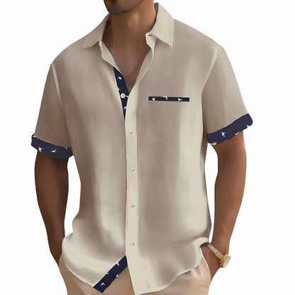 Men's Short Sleeve Casual Shirt with Contrast Trim and Chest Pocket