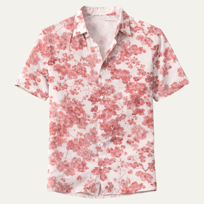 Men's Short Sleeve Hawaiian Shirt with Floral and Tropical Print